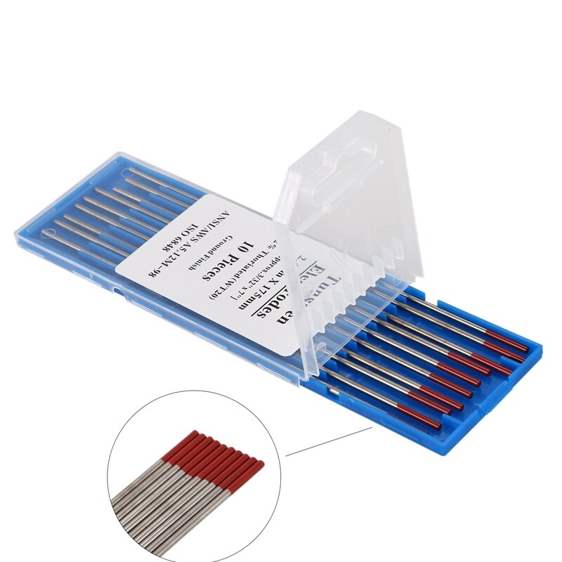 TIG Welding Tungsten Electrodes 2% Thoriated 1/16in x 7in (Red, WT20) 10-Pack