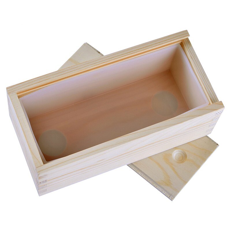 Silikone sæbe forme rektangel brød sæbe form med trækasse håndlavet sæbe gør værktøj: B0266( kasse med liner