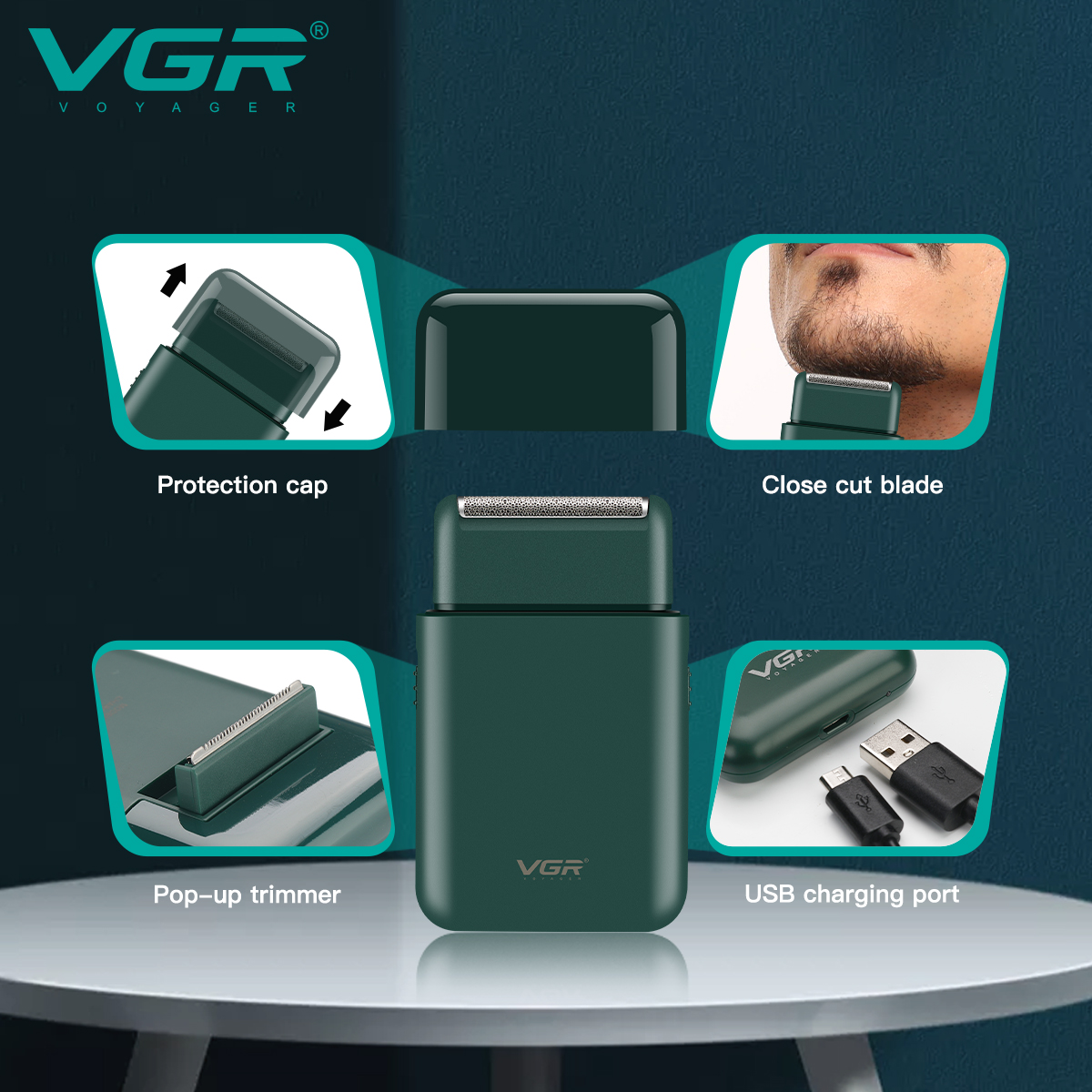 VGR Scheermes Professioneel Elektrisch scheerapparaat Mini Baardtrimmer scheermachine Scheerapparaat Scheermes elektrisch scheerapparaat voor mannen V-390