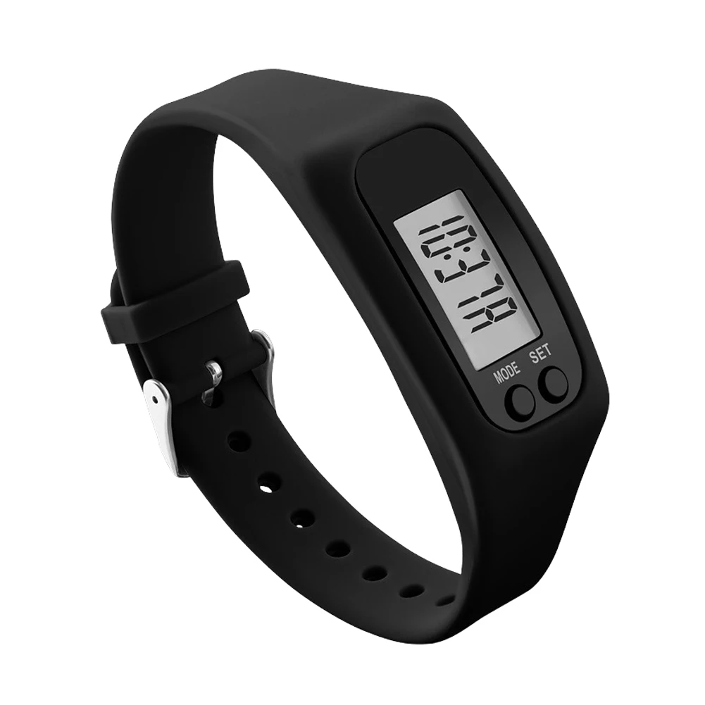 Led-stegräknare armband handled kaloriräknare 12/24h tidsdisplay stegräknare klocka multifunktionell fitnessklocka för vuxna barn: Svart