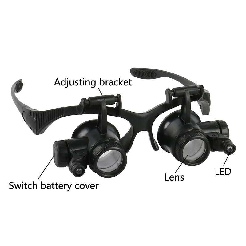 Headband LED Light Glasses Magnifier 2.5X 4X 6X 8X 10X 15X Dual Eye Loupe Lens for Watchmaker Jewelry Optical Lens Glass Magnifi