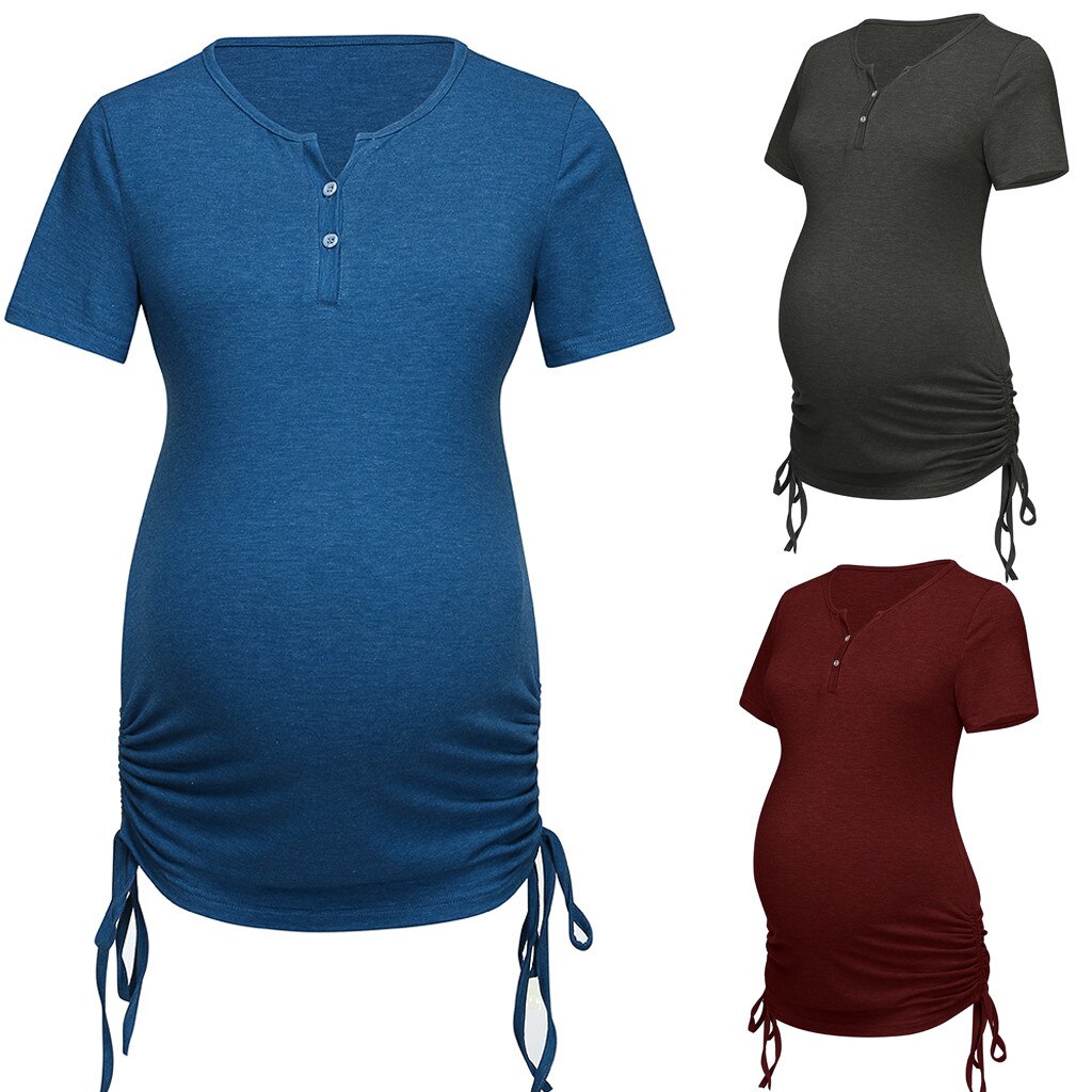 Nursing Cotton Clothes Women Solid Short Sleeve Breastfeeding Tops Maternity Summer Casual Clothes Premama Plus Size For S-3XL