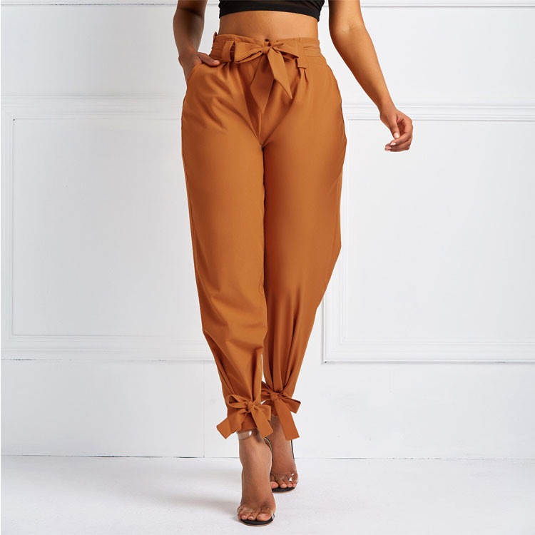Femmes été Harem pantalon avec ceinture noeud papillon solide pantalon dames décontracté taille moyenne filles rue vêtements