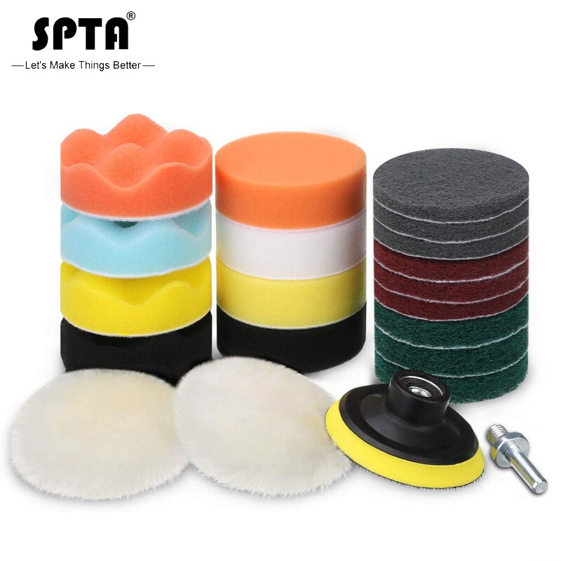 SPTA 22pcs Car Foam Drill Polishing Pad Kit,3inch Polishing Pads 16pcs Buffing Pads,Wool Pads,Multifunctional Cleaning Brush: 21Pcs 3Inch Set / 2 Sets