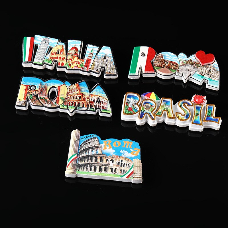 Fridge Magnet Souvenir Resin Countries Decor Roman Colosseum Italy Brasil Refrigerator Magnet Sticker Home Decoration