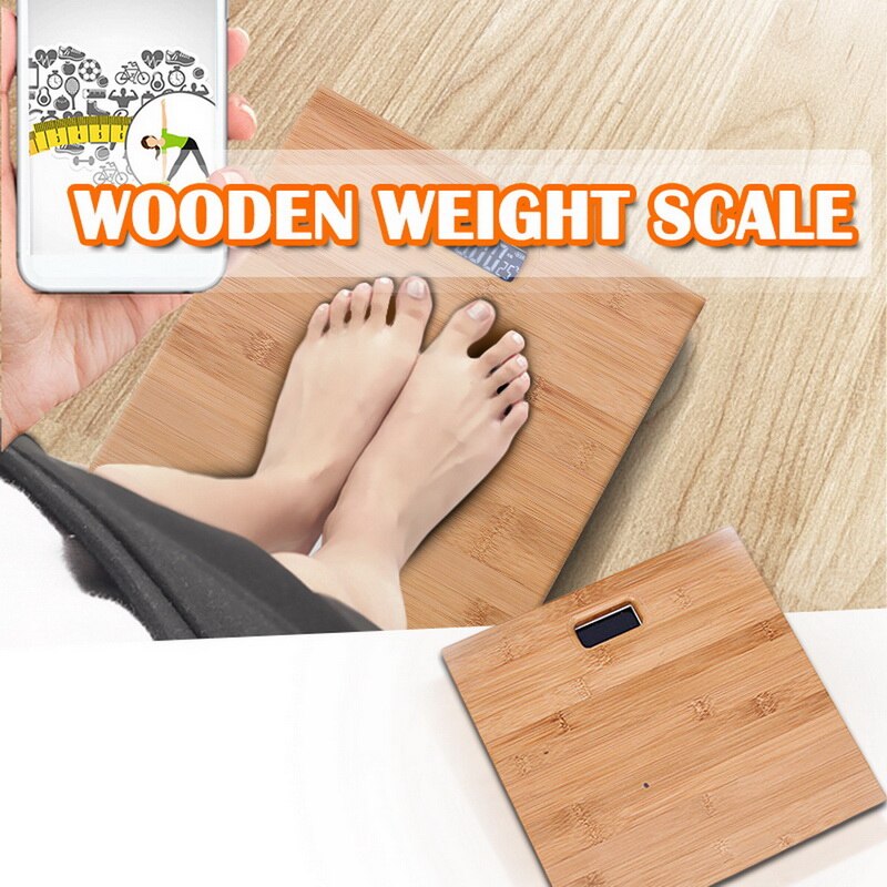 Home Bathroom Floor Wooden Body Weight Scale Backlit LED Display Multifunction Digital Electronic Weighing Scale