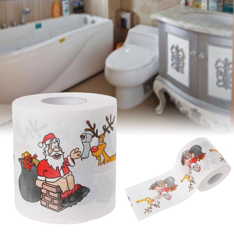 Rollo de papel higiénico para decoración para sala de estar Pro de 2 capas de Navidad Santa Claus Ciervo