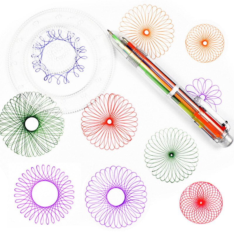 Spirograph Drawing Ruler And Ballpoint Pen Educational Toy Interlocking Gears Wheels Painting Accessories