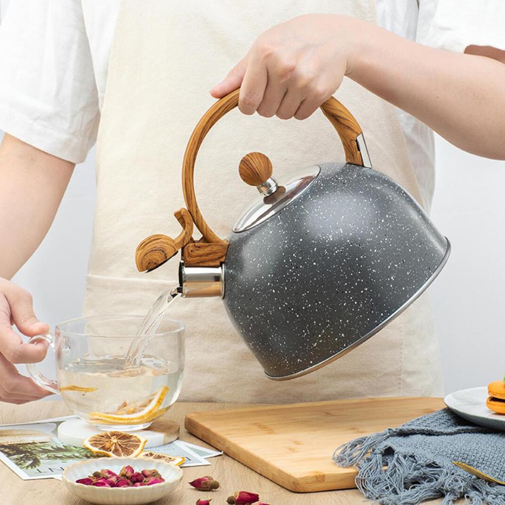 2.5l theepotten met fluitende werking, premium roestvrijstalen theepot met houten handvat, geschikt voor alle warmtebronnen