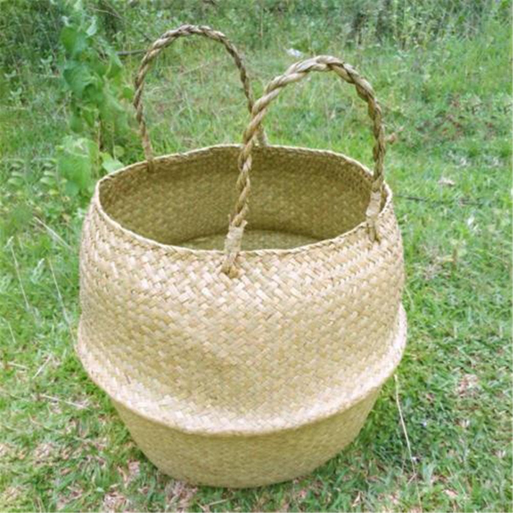Cesta de mimbre de paja para la colada, cesto plegable de mimbre, florero para el hogar, jardín, cesta colgante, boda