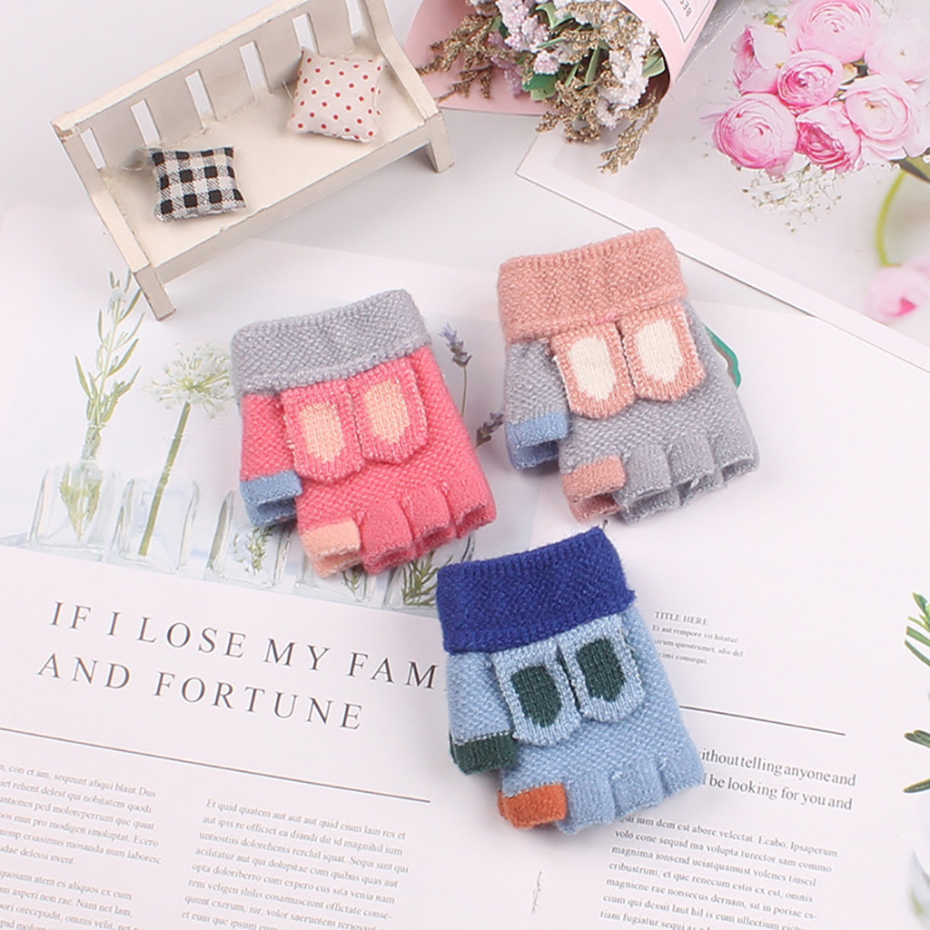 Guantes de invierno de medio Dedo de los niños de dibujos animados guantes de punto de los niños guantes de invierno #4