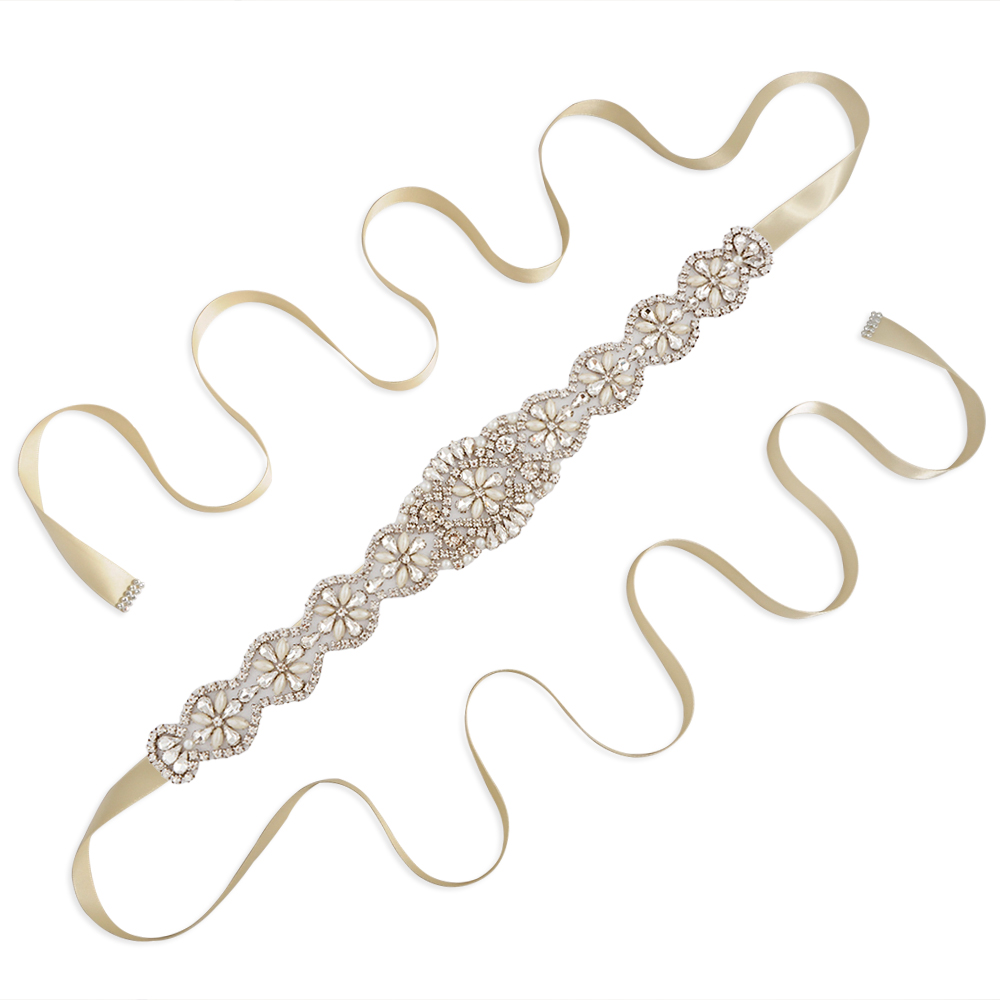 TRiXY S161-G Goldene Braut Gürtel für Frauen Strass Gürtel Braut Gürtel Hochzeit Schärpe Gürtel Gold Strass Applikationen: Champagner