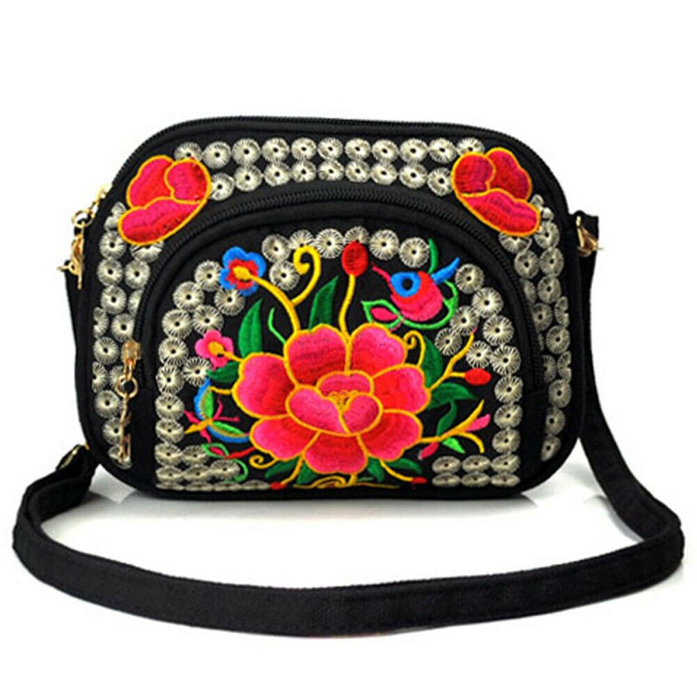 Bolso de hombro Vintage Hmong Tribal étnico tailandés indio Boho bolso de mensaje tapiz bordado hecho a mano de lino: F