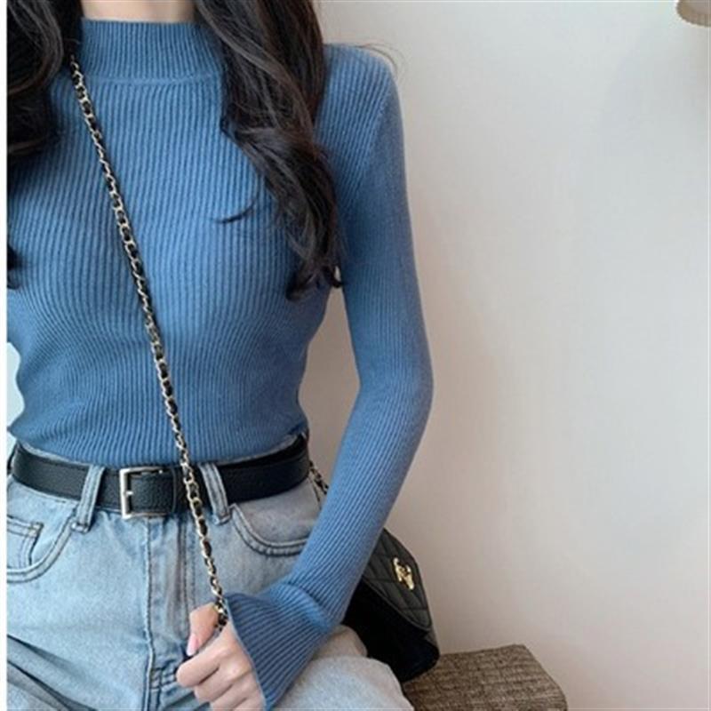 Zjaiss 2025 Herfst Basic Dieptepunt Trui Top Vrouwen Geribbelde Zachte Mock Hals Elastische Trui Warme Effen Kleur Slanke Jumper