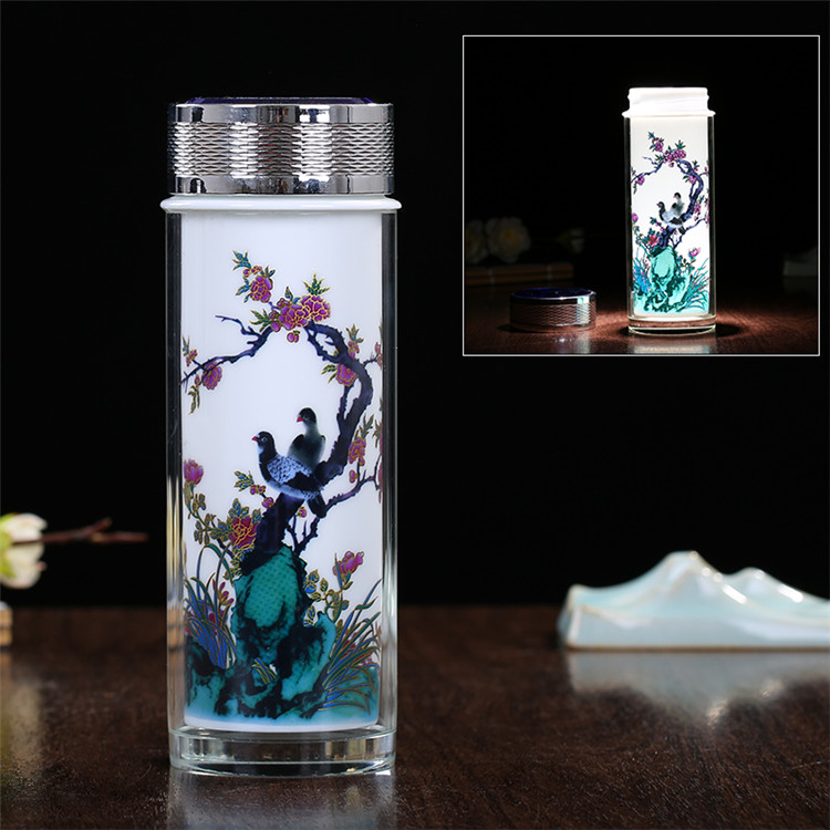 Vintage kinesisk färgförändring glaskeramik termos retro blå vit porslin termos termokopp vakuumkolv tekopp: Förmögenhet n fred