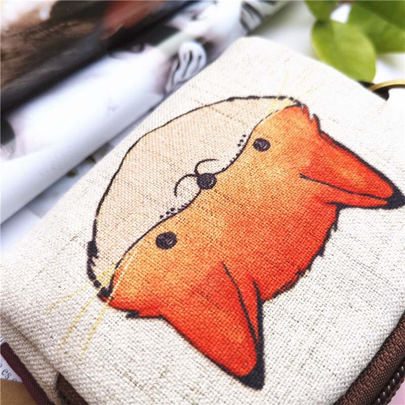 Cartoon Kurze Brieftasche Frauen Vintage Leinwand Shell Geldbörse Dame Karte Halter Kupplung Kinder Cartoon Fuchs/Eule Kleine Ändern geldbörsen