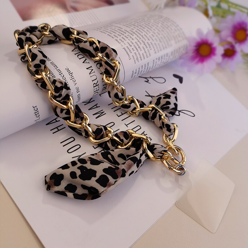 Leopard Print Silk Scarf Chain Hand Lanyard Phone Wrist Strap Anti-lost Lanyard Strap bag Anti-lost Lanyard Plush Strap Mobile: 02