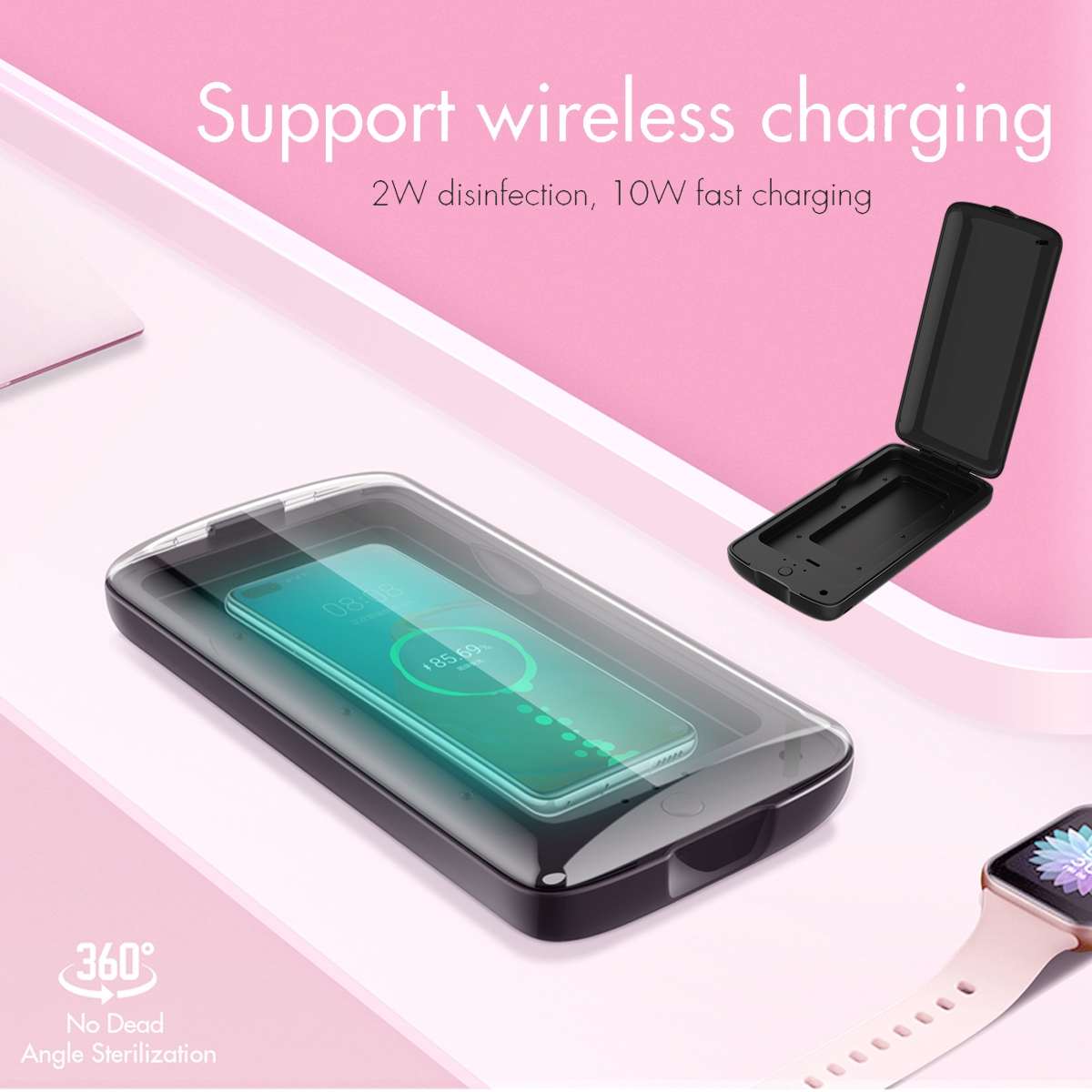 Portable UV Sterilizer Box Phone Mask Cleaner Personal Sanitizer Disinfection Cabinet Sterilizer Lamp Suport Wireless Charging