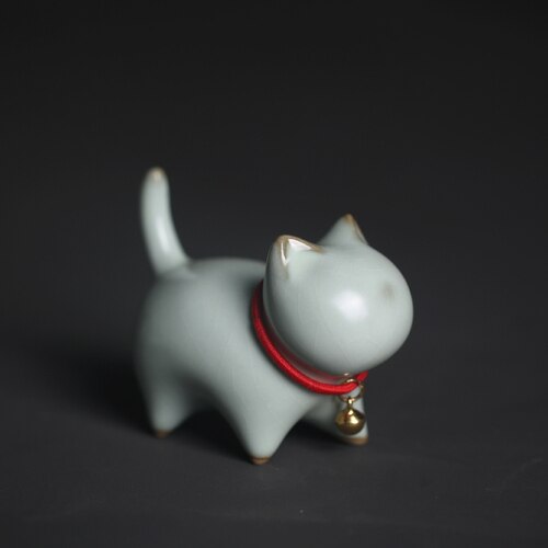 Chinese ru kiln kitten cute tea pet figures small decoration ceramic ornaments tea ceremony zen pen holder holder cat: Ruyao - Cute Kitten