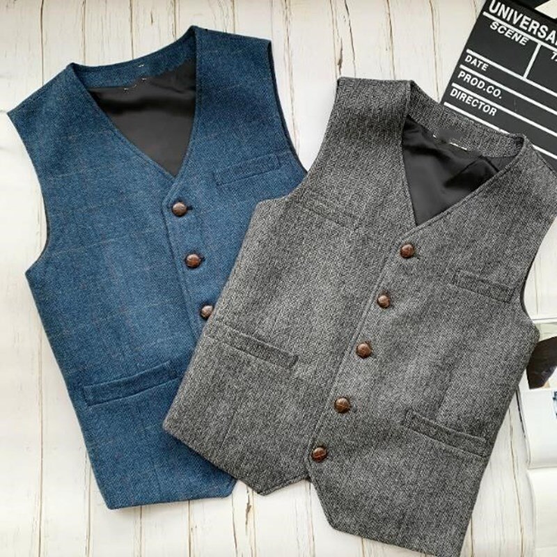 British Style Vest Men's Slim Suit Vests Woolen Cloth Herringbone Men Male Tweed Suits Waistcoat Autumn Winter Vintage