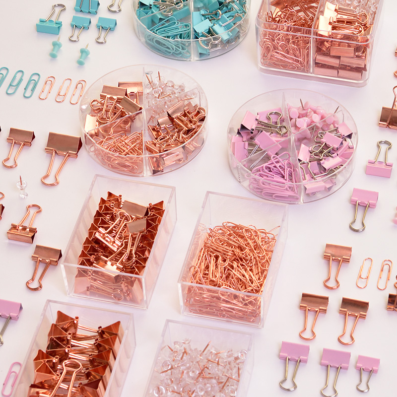 1 Pack Rose Gold Office Combination Push Pin Paper Clip Ticket Holder Desktop Gadget Metal Multi-Function Clip Deli 78551