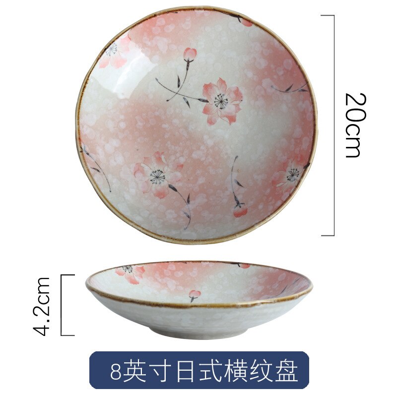 Dishes 2pcs/set 8-inch flower and fish pattern underglaze ceramic deep dish: Little Red Flower