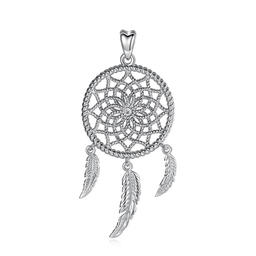 EUDORA Sterling Silver Dream Catcher Ketting met Clear Zirconia en 3 veren boho dreamcatcher sieraden voor Vrouwen D422: only pendant