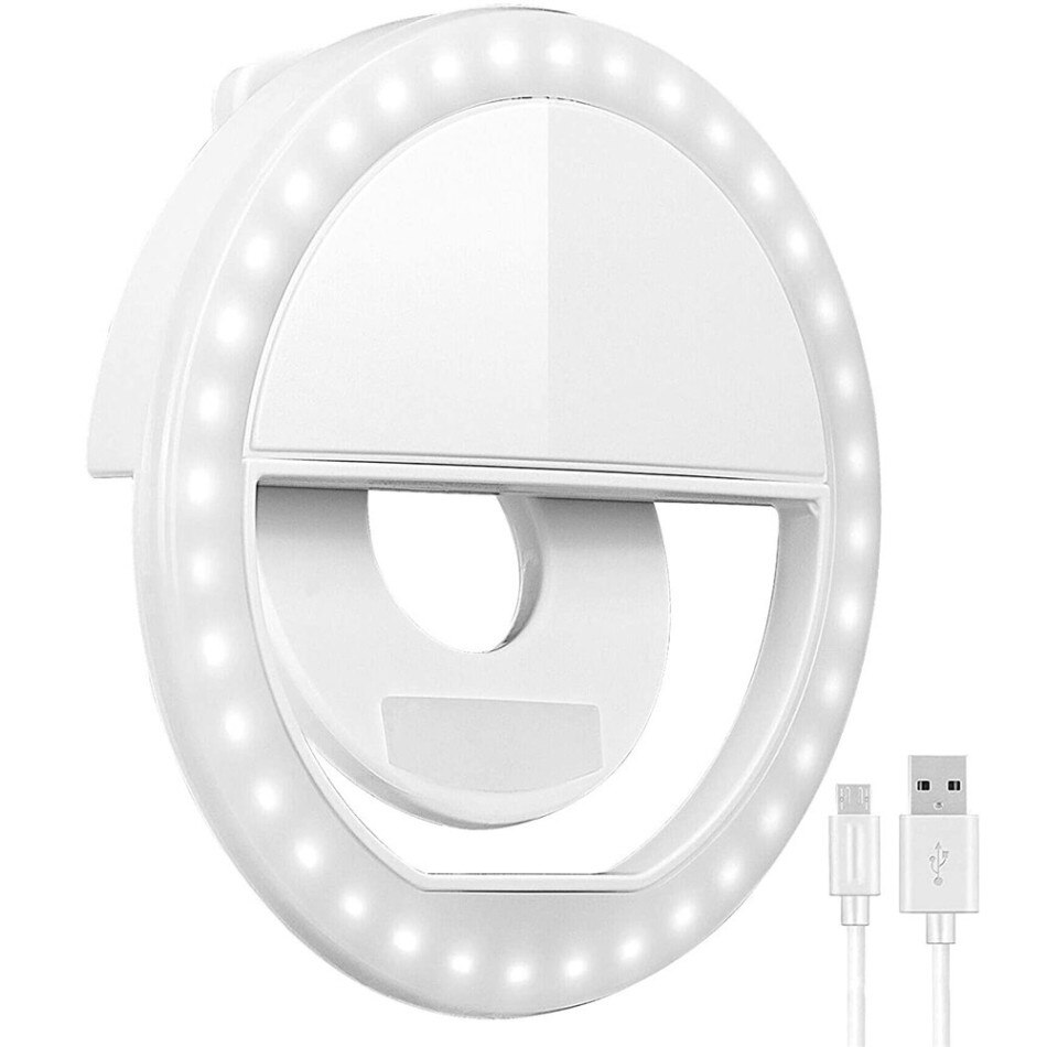 Rovtop Usb Charge Led Selfie Ring Light For phone Supplementary Lighting Selfie Enhancing Fill Light For Phones: Ivory