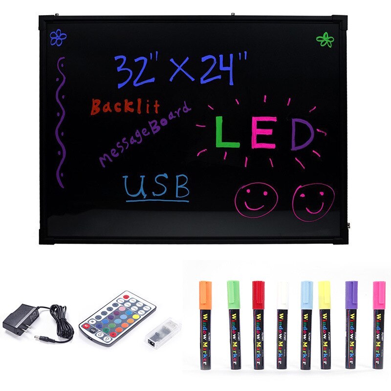 30x40cm Erasable To Write on Flashing Luminated Fluorescent Sign Board Set Cafe Coffee Menu Styling Neon LED Decoration Board