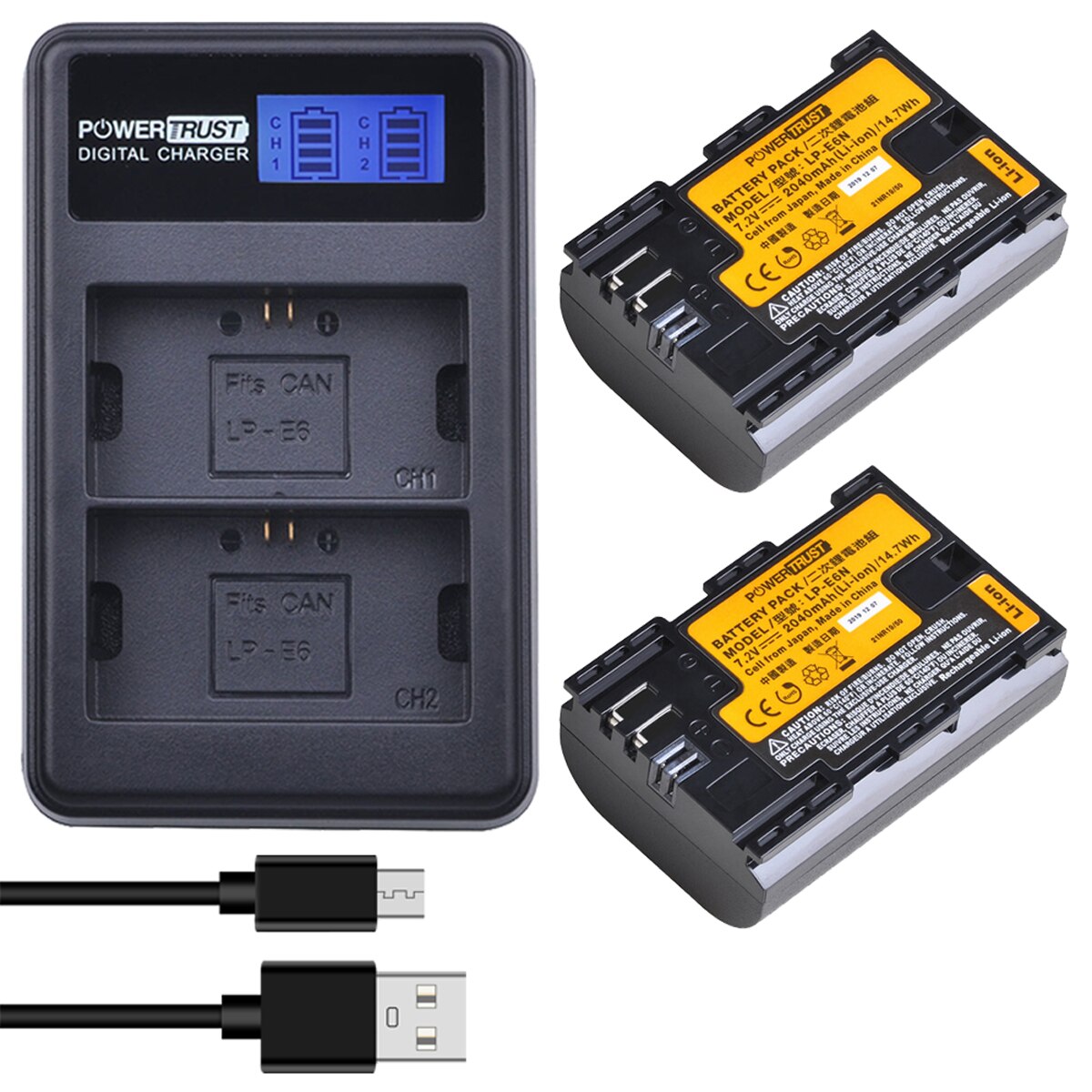 LP-E6 LPE6 LP-E6N Batterij Japan Mobiele + Lcd Usb Lader Voor Canon Eos 5D Mark Ii, ds Mark Iii, 5D Mark Iv, 5DS, 5DS R, 6D, 7D, 7D: 2Battery and Charger