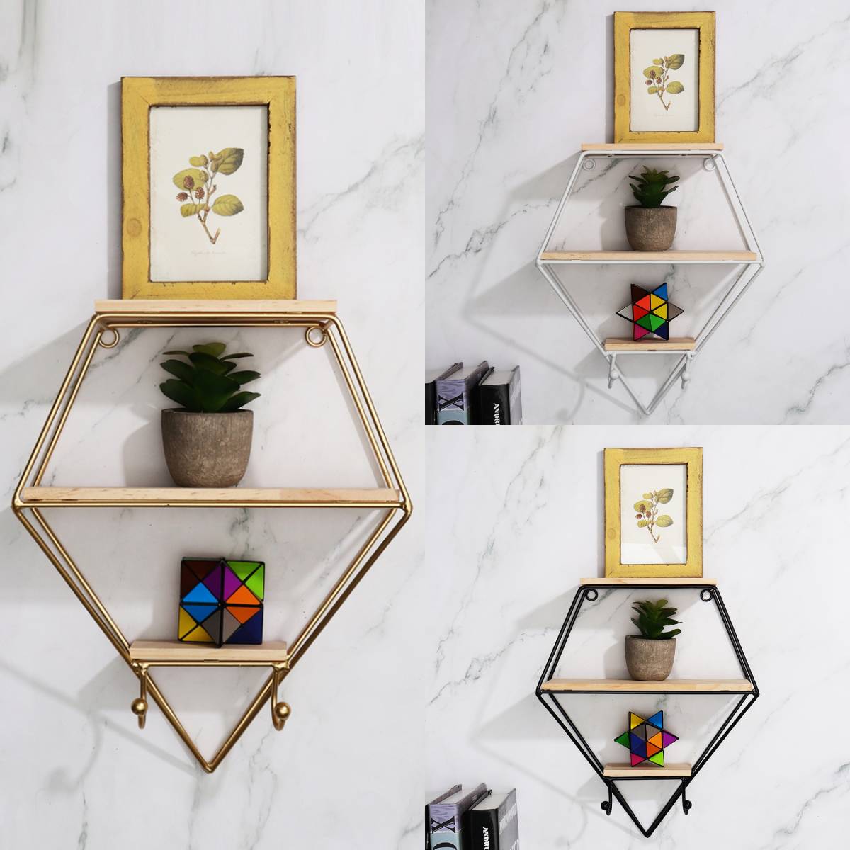 Estante de pared de Metal de estilo nórdico estante de almacenamiento montado, organizador decorativo, maceta, artesanía, decoración para el hogar y el baño