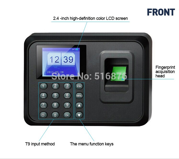 Biometric Fingerprint Time Attendance Time Clock Recorder Employee Digital Electronic Attendance Machine W/ Charger Adapter