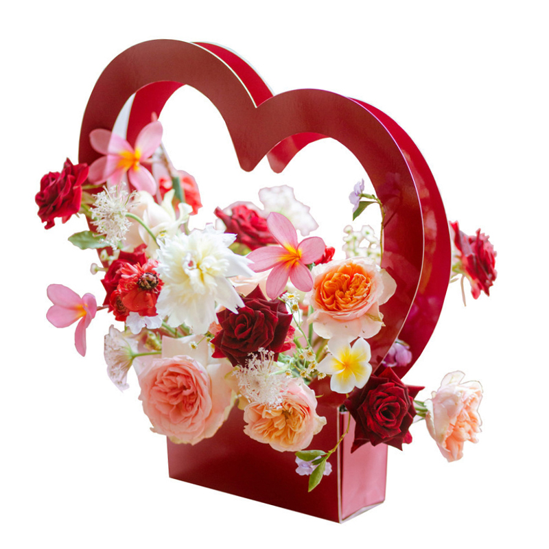 Hart Draagbare Bloemen Dozen Romantische Verpakking Papier Doos Voor Vrouwen Mand Kraft Zakken Cadeaupapier Liefde Bloem Mand