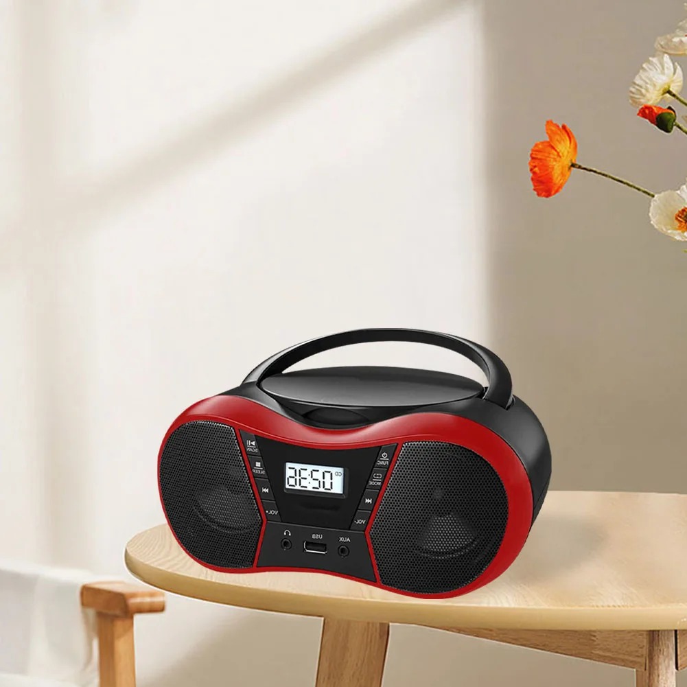 Kleiner Boombox-CD-Player, Kassette, AM, FM-Radio, Bluetooth-Lautsprecher, AUX, USB, MP3, spielt mit Fernbedienung, unterstützt AC/DC-betrieben
