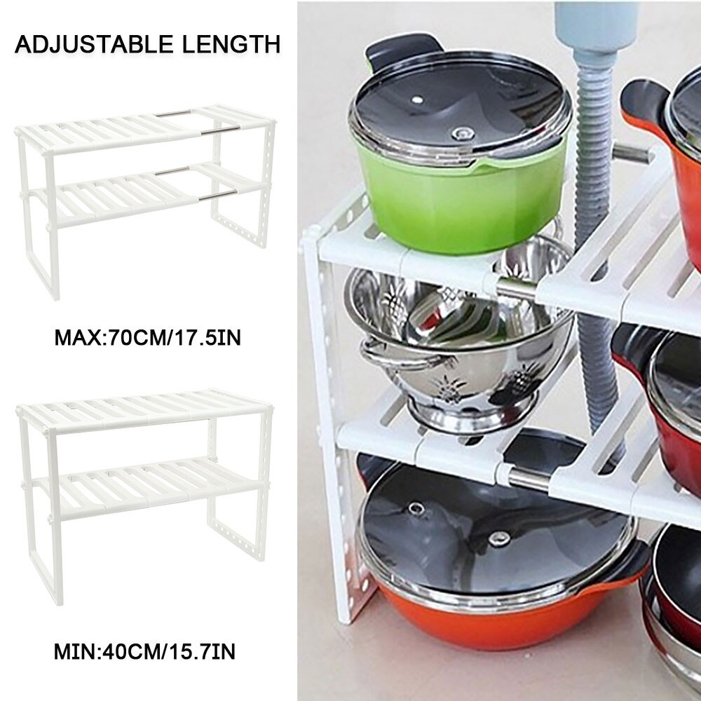 Kitchen Under Sink Storage Rack Shelf Double Layer Cooker Holder Cabinet Organizer Stainless Steel Kitchen Sink Rack