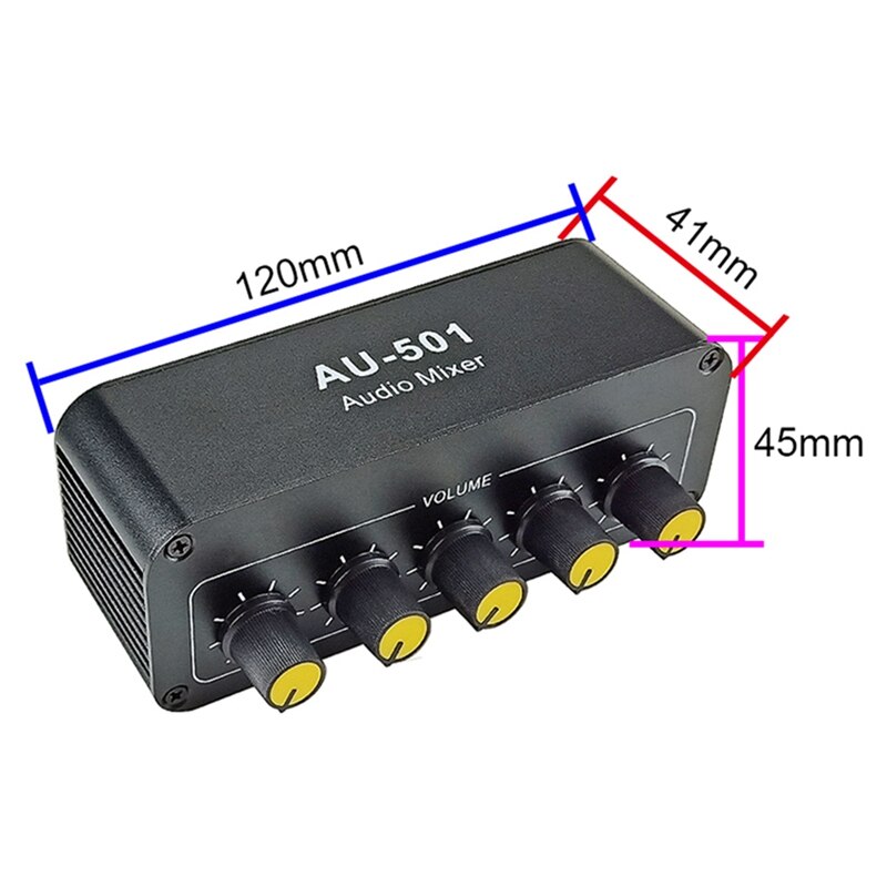 Stereo Audio Mixer (5 Input 1 Output) Multi-Channel Audio Source Reverberator Switch-Free 3.5mm+RCA Interface Diy
