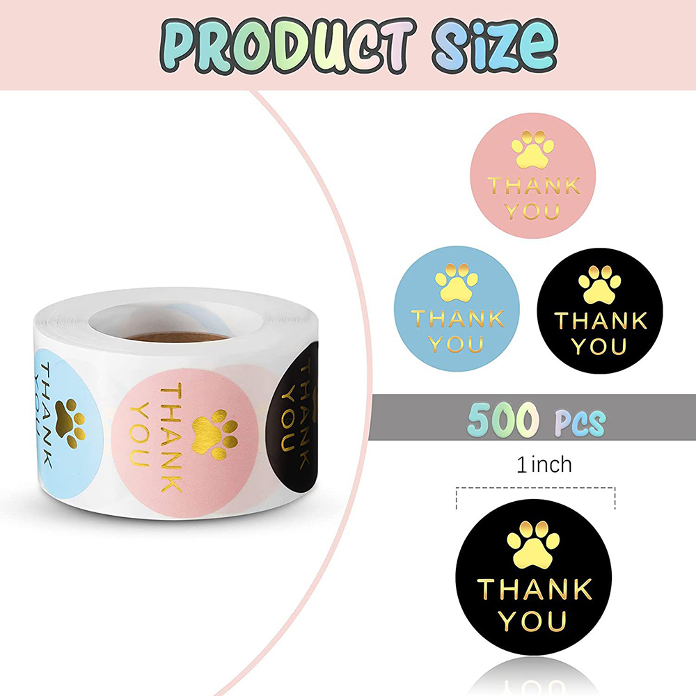 100-500Pcs Round Dog Paw Print Thank You Label Stickers Used for and Mailing Box Seal Labels Decorative Stickers