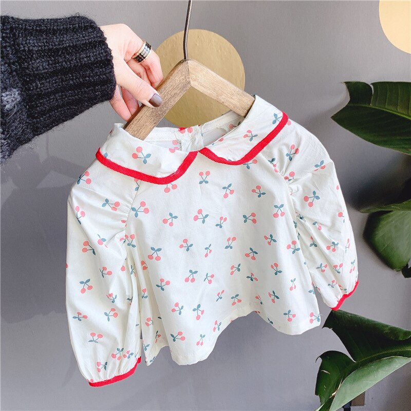 Blouse en coton pour filles | Nouveauté, printemps , manches longues, chemise pour enfants, imprimé cerise, chemise Dool, vêtements enfants hauts 1-6T: red / 80cm