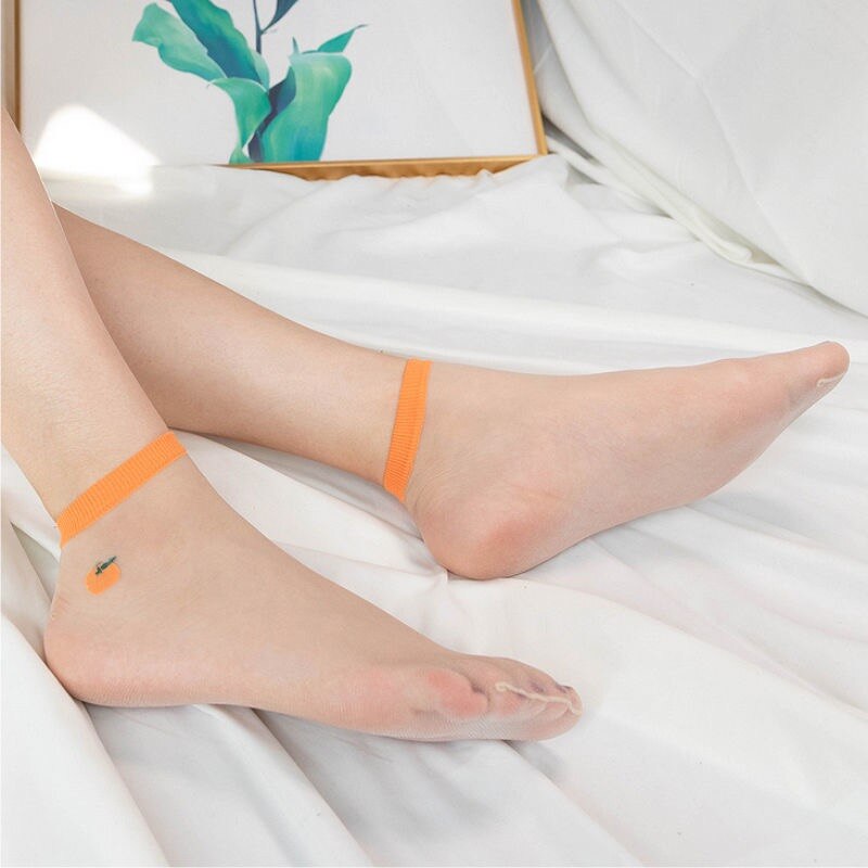 Calcetines de seda transparentes para mujer, medias femeninas de estilo japonés coreano, con estampado de frutas creativas, de vidrio ultrafino, 1 par: BQ1H4