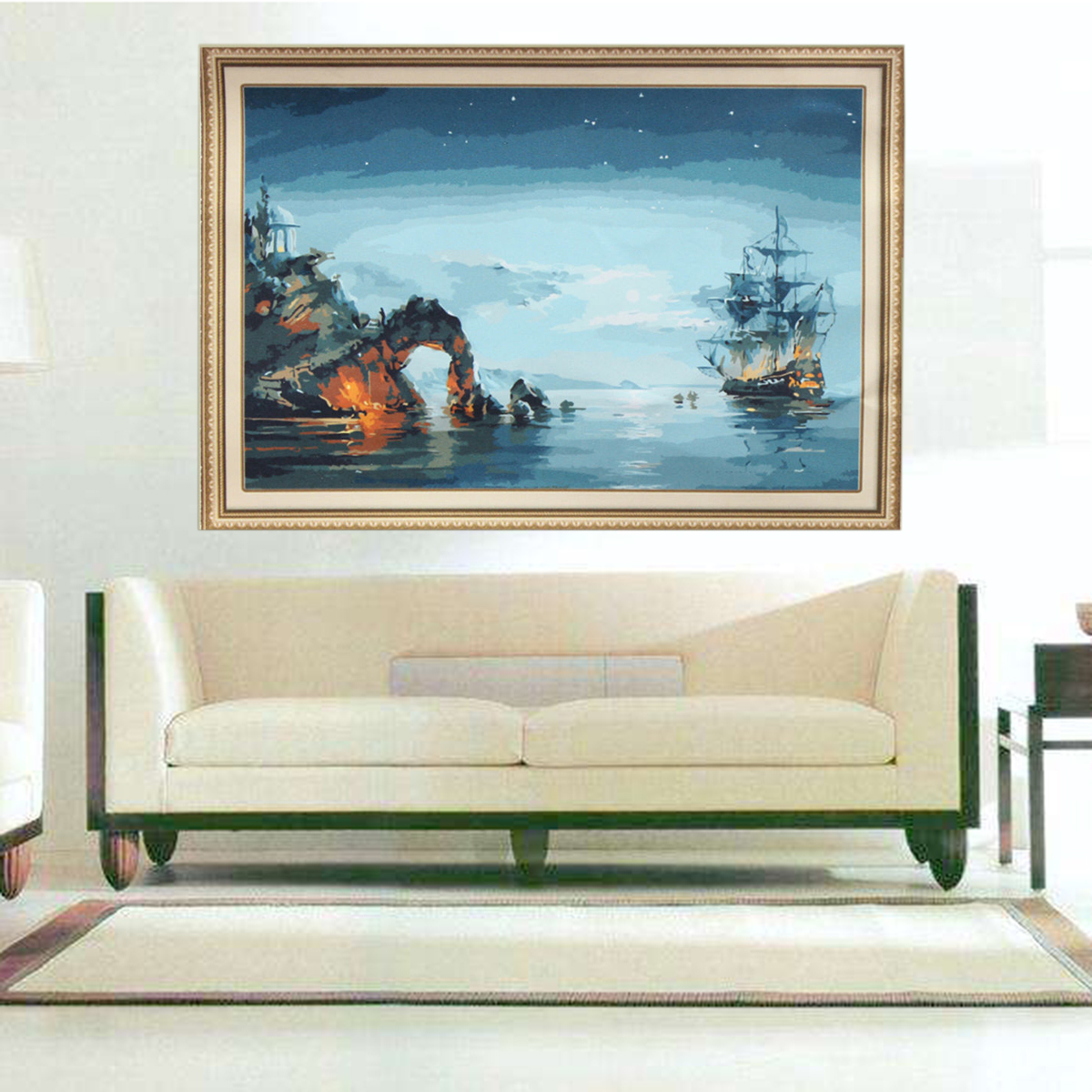 DIY 40*30cm Sea Sailing DIY Digital Oil Painting Paint By Number Kit Linen Canvas
