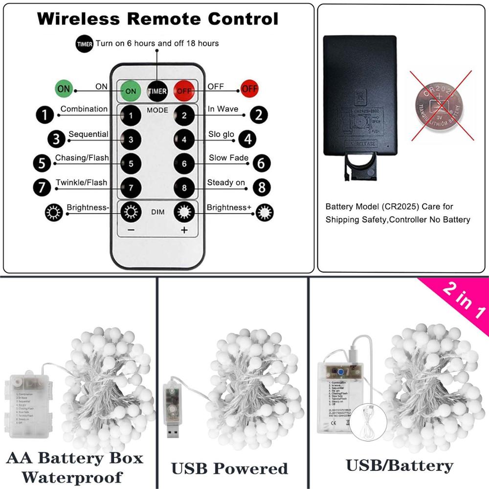 2 i 1 usb 100 ledet eventyrlys batteri års krans fjernkontroll 10m- strengs lys julepynt til hjemmet soverom