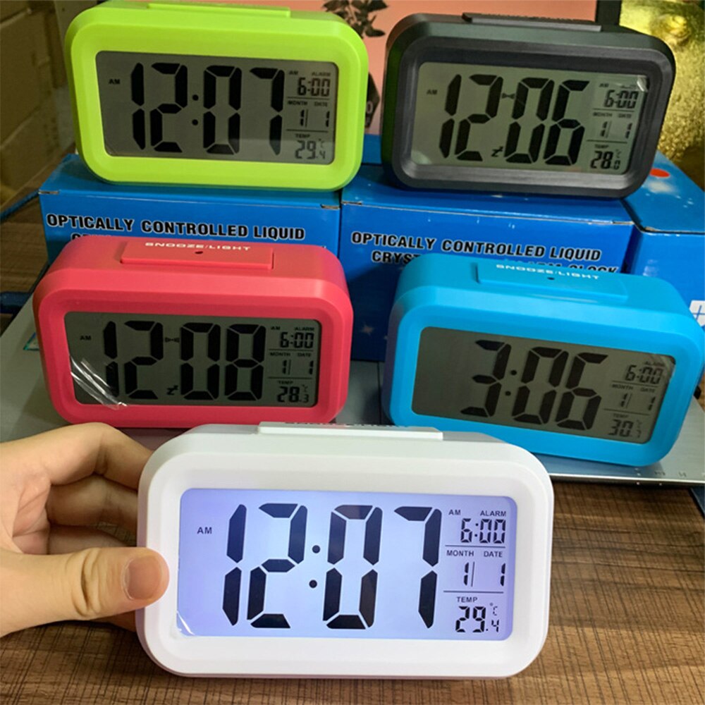 Smart Digital Alarm Clock with Date and Temperature Snooze Button on Top Battery Operated Rectangle Desk Clock with Night Light