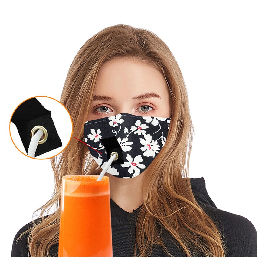 O adulto feminino protege a cara dustproof do algodão bebendo com furo para a palha lavável respirável pano de palha para a proteção das caras dos olhos: D