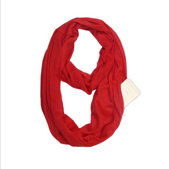 Dames infinity sjaal met opbergvak met rits - effen kleur: Rood