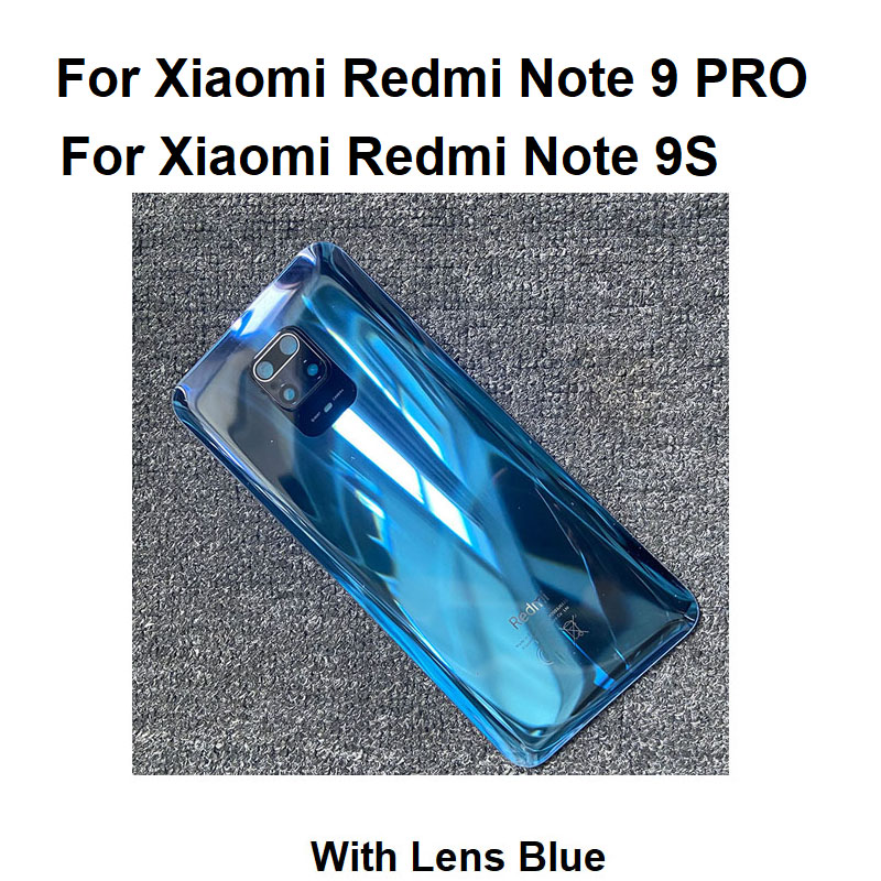 Per Xiaomi Redmi Note 9 PRO copribatteria posteriore alloggiamento posteriore pannello porta in vetro custodia in vetro per Xiaomi Redmi Note 9S sostituzione: With lens Blue