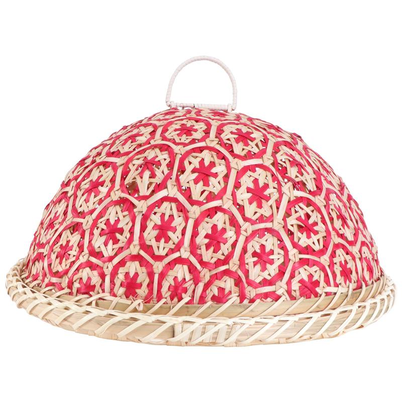 Bamboo Weaving Dustproof Cover With Plate Food Tray Vegetable Fruit Bread Dishes Tent Basket Random Color: 28cm Random wi tray