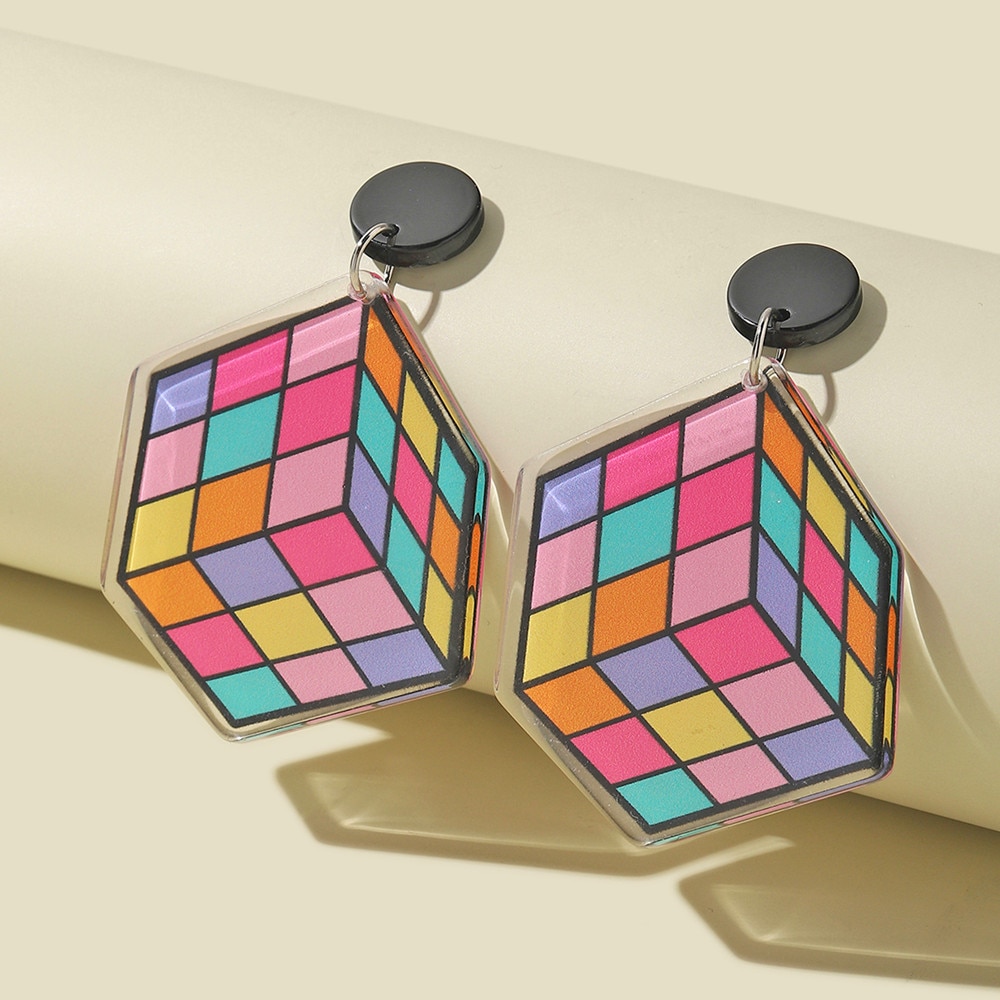 Kleurrijke Geometrische Vierkante Big Oorbellen Voor Vrouwen Meisjes Acryl Lange Dangle Oorbellen Brincos Mode-sieraden Accessoires