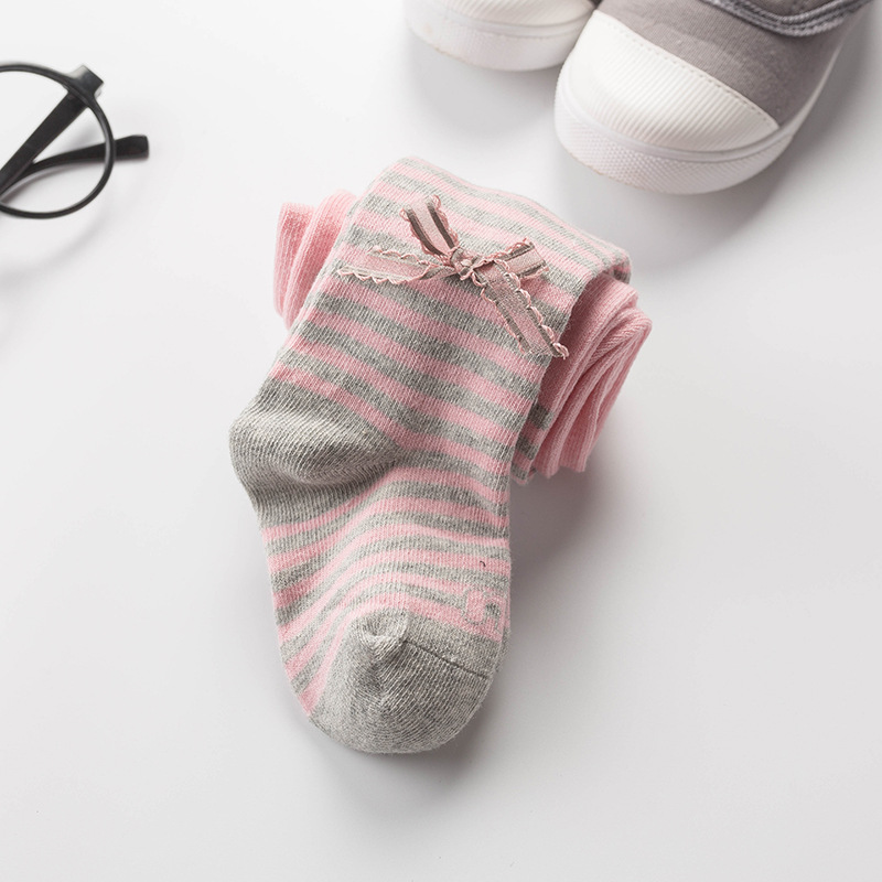 Lente En Herfst Baby Panty Gestreepte Baby Meisjes Leggings Katoen Kinderen Panty Baby Sokken Kids Ademend Panty: Pink And Gray / 0-1T
