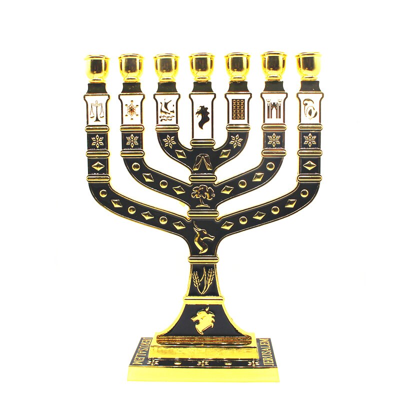 Kultainen seitsemän haara menora 12 israelilaista juutalaista kynttilänjalkaa