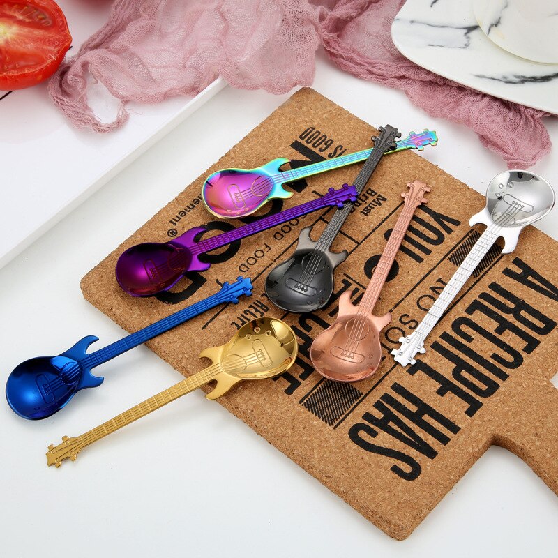 7PCS/4PCS stainless steel guitar Beth music Coffee Spoons Tea Stirring Spoons Sugar Ice Cream Mug Dessert Spoon Drink Tableware
